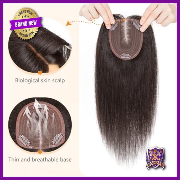 12 Inch Human Hair Topper, Remy Hair, No Bangs, Lace Base, 3 Clips main image 6